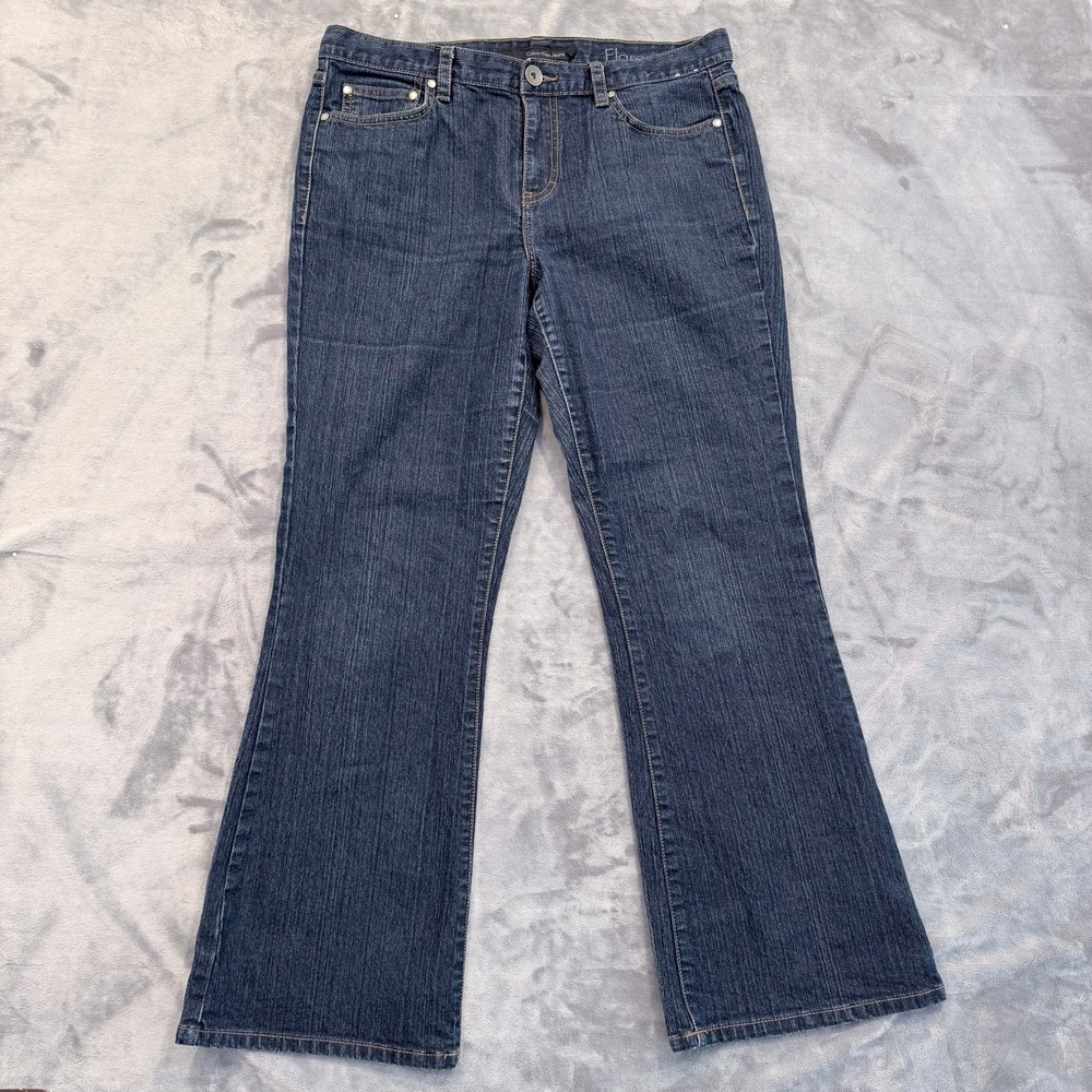 Calvin Klein Jeans Womens Flare Denim Pants Dark Wash Cotton Stretch Blue 12